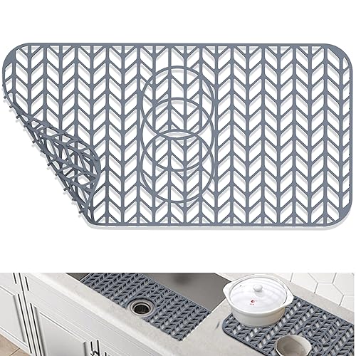 GUUKIN Sink Protectors for Kitchen Sink 19x13 & 24x12.5 & 13x11 & 26x14 & 28x14 & 29x15, Large Silicone Mats Grid for Bottom of Farmhouse Stainless Steel (24x12.5 with 3 Reserved Holes) - Image 1