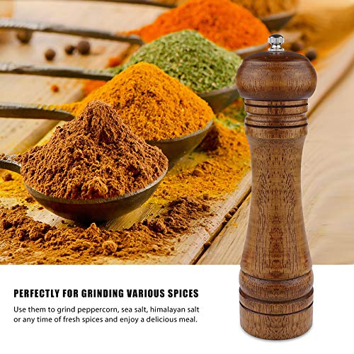 Powstro Pepper Grinder - 8 inch Pepper Mill Oak Wooden Pepper Mill Grinder Refillable Grinder Pepper with Ceramic Grinding Mechanism Adjustable Coarse to Fine (1 Pack) - Image 3