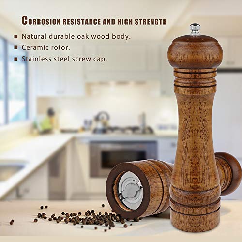 Powstro Pepper Grinder - 8 inch Pepper Mill Oak Wooden Pepper Mill Grinder Refillable Grinder Pepper with Ceramic Grinding Mechanism Adjustable Coarse to Fine (1 Pack) - Image 2