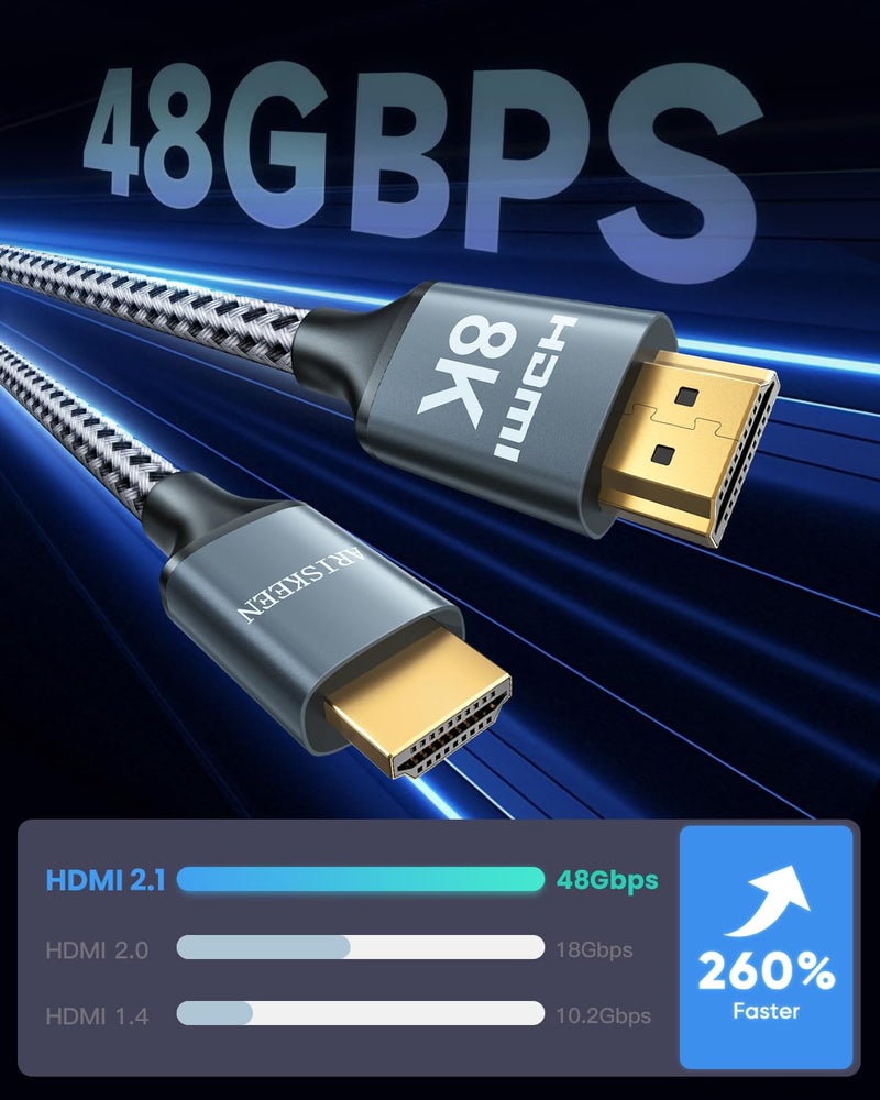 ARISKEEN 8K HDMI Cable 23 FT, 48Gbps High Speed HDMI 2.1 Cable, 8K 60Hz, 4K 120Hz 144Hz Braided HDMI Cord - 23 Feet - Image 2