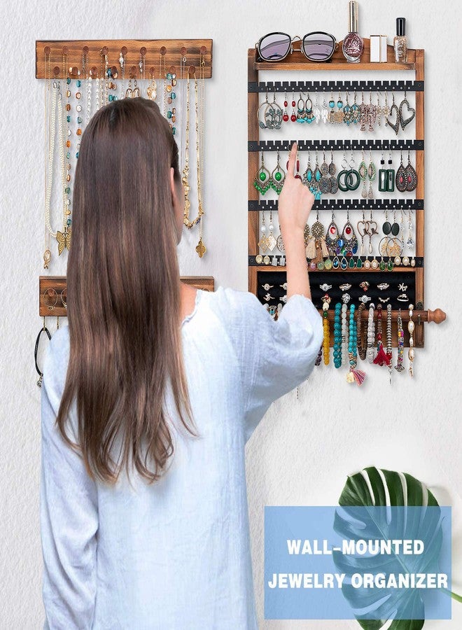 QILICHZ 3Pcs Jewelry Organizers and Storage,Wood Earring Organizer,Hanging Jewelry Organizer,Rustic Wall Jewellery Organizer,Wall Mounted Earring Holder for Storage Display Gift (Brown+Black) - Image 2