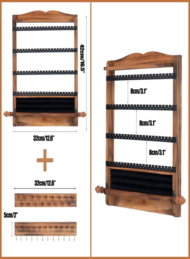 QILICHZ 3Pcs Jewelry Organizers and Storage,Wood Earring Organizer,Hanging Jewelry Organizer,Rustic Wall Jewellery Organizer,Wall Mounted Earring Holder for Storage Display Gift (Brown+Black) - Image 4