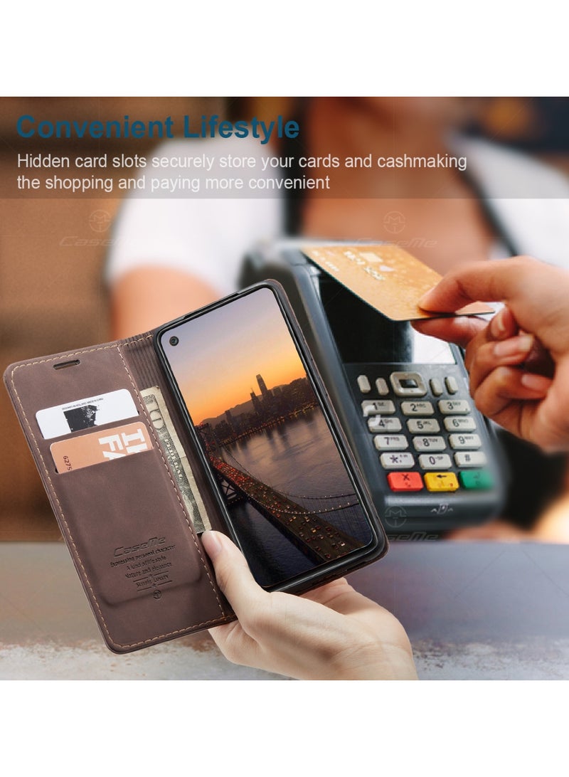 CaseMe Samsung Galaxy A21S Case Wallet Case Book Folding Flip Folio Case with Magnetic Kickstand Card Slots Protective Cover - Coffee - Image 4