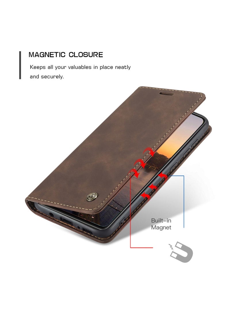 CaseMe Samsung Galaxy A21S Case Wallet Case Book Folding Flip Folio Case with Magnetic Kickstand Card Slots Protective Cover - Coffee - Image 5
