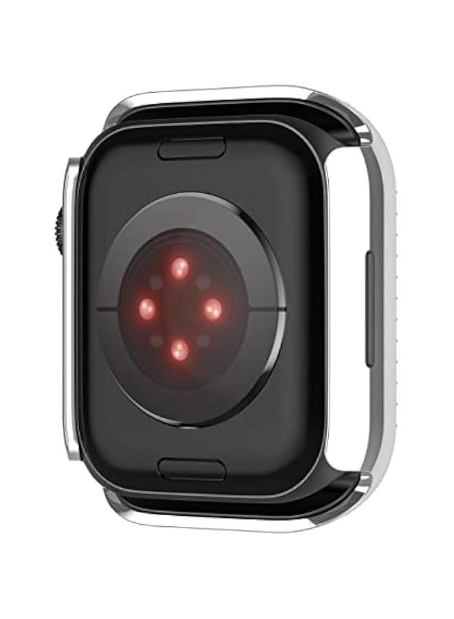 غطاء متوافق مع ساعة آبل مزود بحماية شاشة من الزجاج المقسى 41 مم سلسلة 9 8 7 غلاف ماسي بلمعان حبيبات ماسية، غطاء واقٍ للساعة للأصوات والفتيات، فضي - Image 3