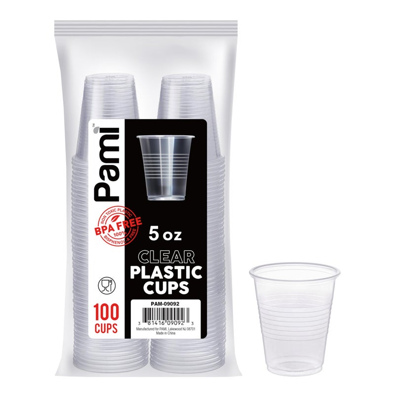 PAMI 100 Pack 7oz BpaFree Small Plastic Drinking Cups Disposable Throw Away Glasses for Parties Cold Drinks Bathroom Mouthwash