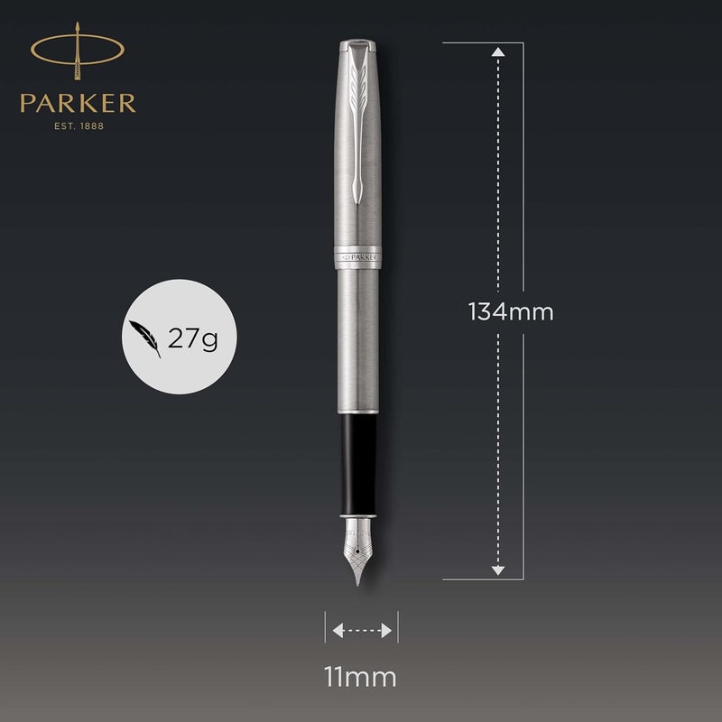 PARKER Sonnet Fountain Pen, Stainless Steel with Palladium Trim, Fine Nib - Image 2