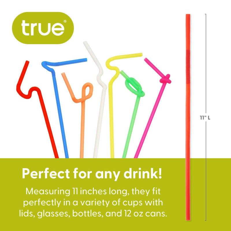 TRUE Ultra Bendy Disposable Flexible Long Straws for Cocktails Smoothies Iced Coffee  Home Bar  Party Supplies  Set of 50  Multicolor Plastic - Image 3