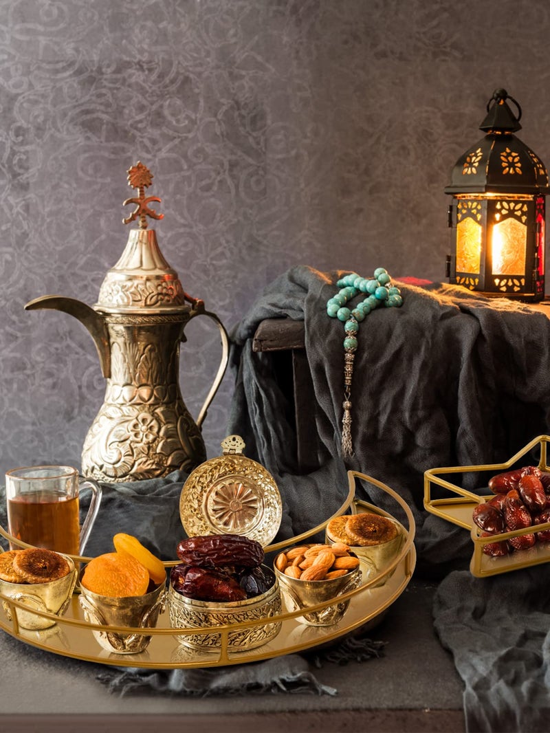ANPHSIN 2PCS Ramadan Serving Trays Decorations for Home - Moon Star Shaped Eid Mubarak Table Decor Gifts, Islam Muslim Al-Fitr Iftar Party Crescent Iron Platters Dishes (Hollowed-Out) - Image 2