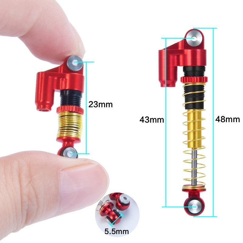RCLions RC Shocks 43mm Adjustable Absorber Damper for 1:24th Axial SCX24 AXI90081 Deadbolt RC Crawler Car Upgrades (Red) - Image 2