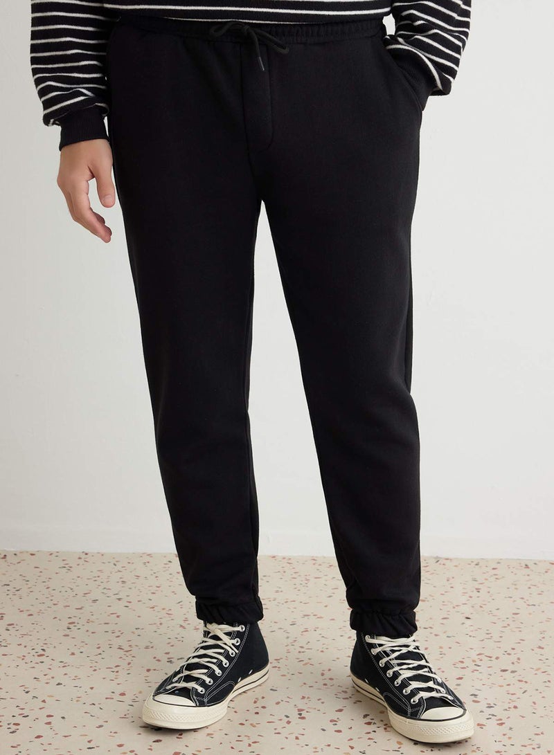 trendyol Black Regular/Normal Cut Rubber Leg Thick Inner Hooded Sweatpants - Image 1