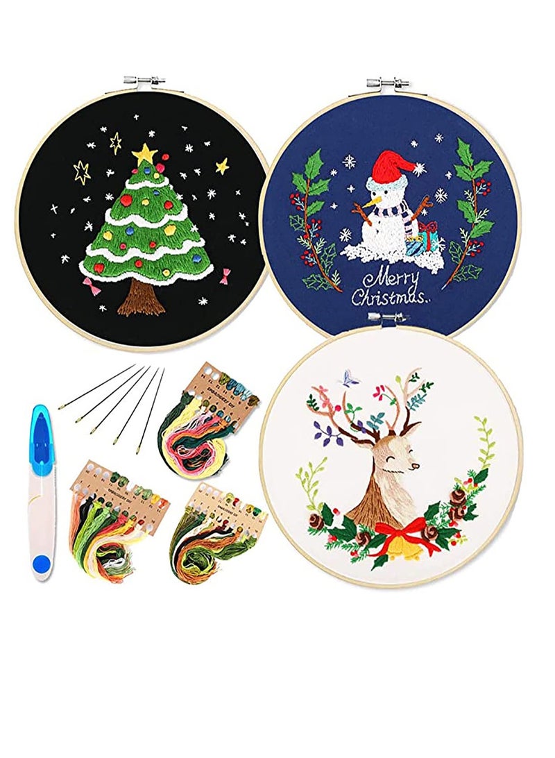 Zikra Embroidery Starter Kit with Pattern and Instruction 3 Sets Cross Stitch Kit Include Embroidery with Plants Flowers Pattern 1 Embroidery Hoops Color Threads and Tools - Image 1