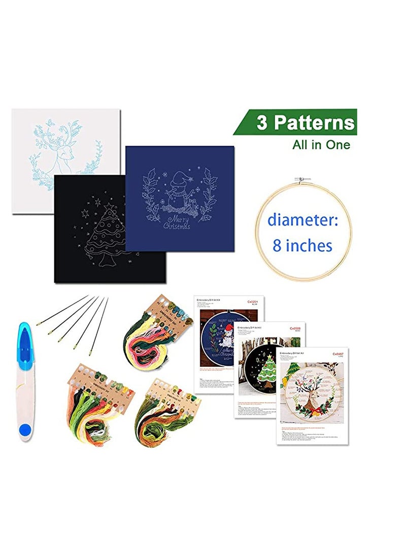 Zikra Embroidery Starter Kit with Pattern and Instruction 3 Sets Cross Stitch Kit Include Embroidery with Plants Flowers Pattern 1 Embroidery Hoops Color Threads and Tools - Image 2