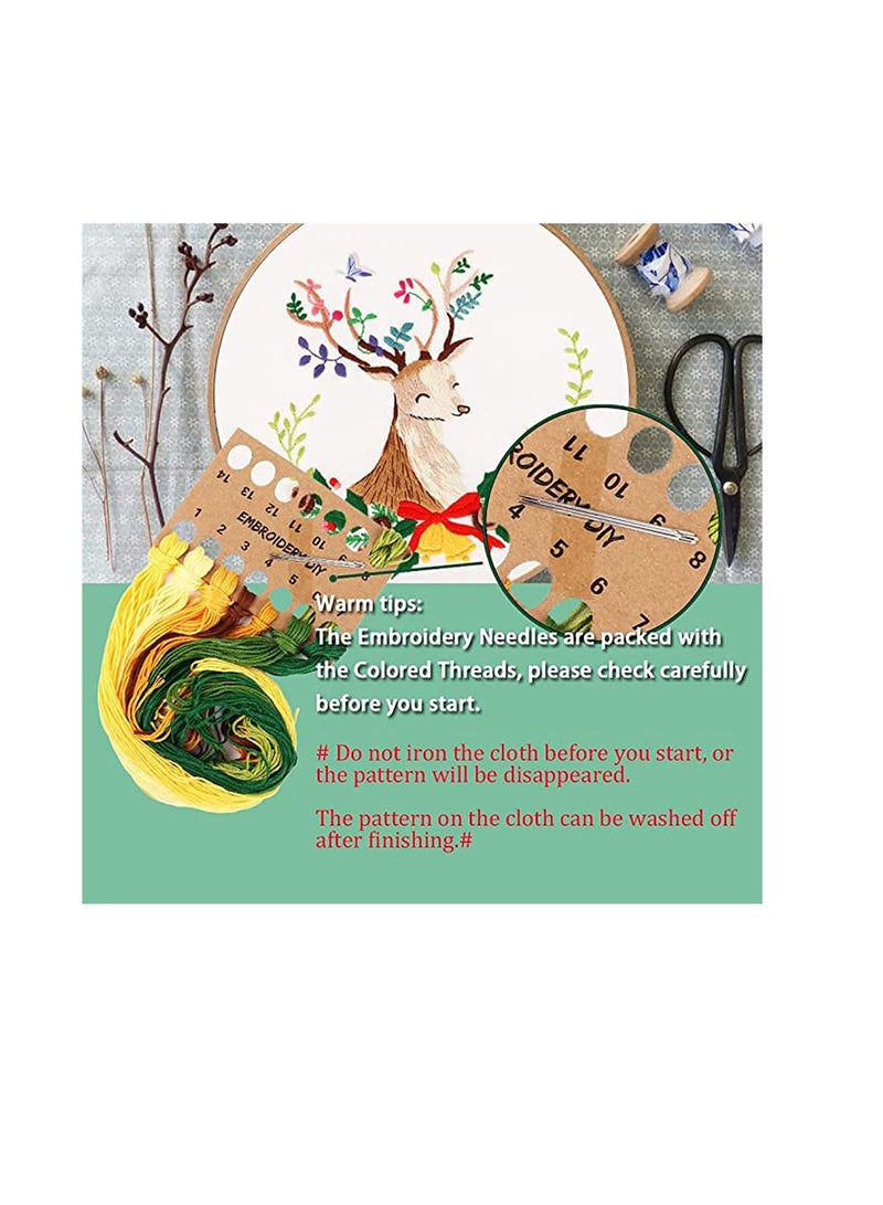 Zikra Embroidery Starter Kit with Pattern and Instruction 3 Sets Cross Stitch Kit Include Embroidery with Plants Flowers Pattern 1 Embroidery Hoops Color Threads and Tools - Image 3