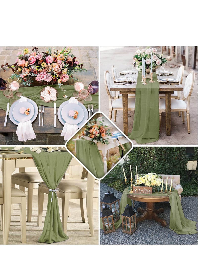 Dusty Rose 10FT Chiffon Table Runner 27x120 Inches Romantic Sheer Fabric for Wedding Decorations Baby Shower Bridal and Birthday Party Cake Tulle Drapery