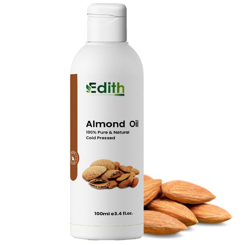 Edith Naturals Sweet Almond Oil - Cold Pressed, 100% Pure and Natural - Moisturizing Oil for Hair, Skin, and Nails-100 ml