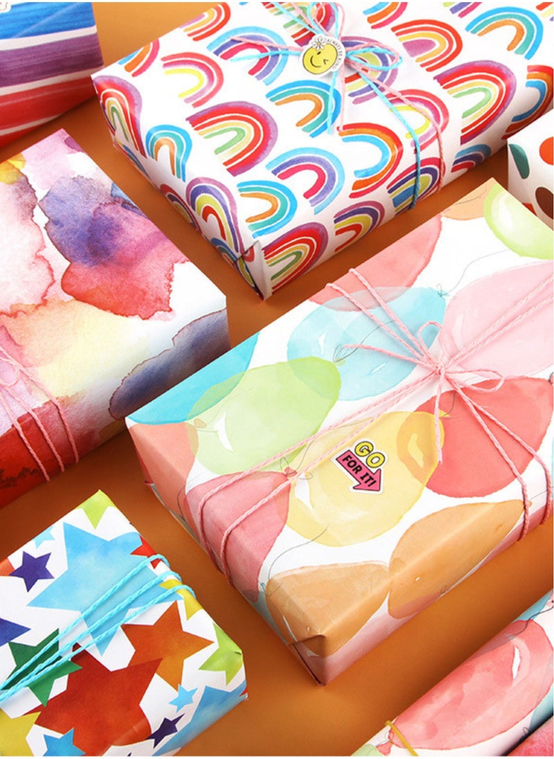 SARAOONT - 6 Pattern 6 Piece 50x70 cm Gift Wrap Paper Assortment with 1 Red Color 10 Meter Ribbon and 1 Transparent Tape - Create Beautifully Wrapped Gifts for Every - Image 1