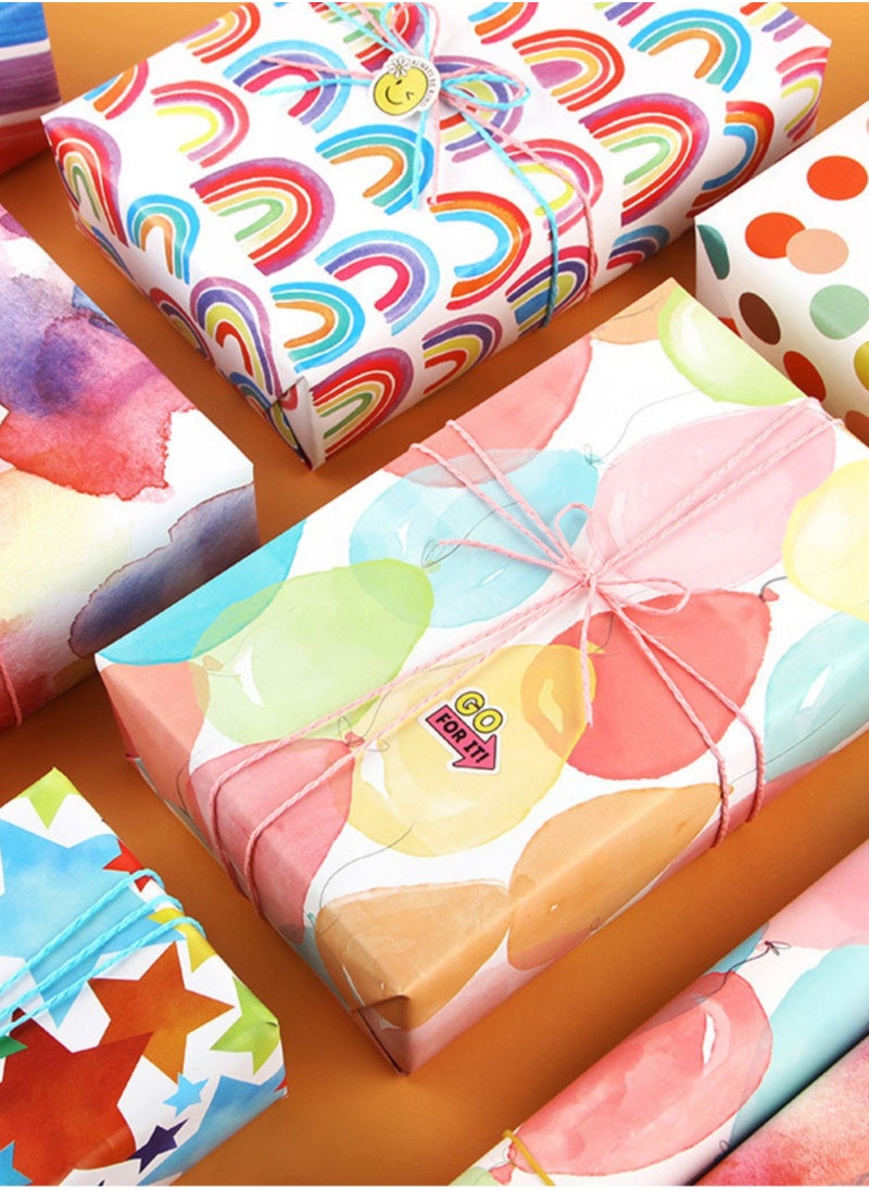 SARAOONT - 6 Pattern 6 Piece 50x70 cm Gift Wrap Paper Assortment with 1 Red Color 10 Meter Ribbon and 1 Transparent Tape - Create Beautifully Wrapped Gifts for Every - Image 1