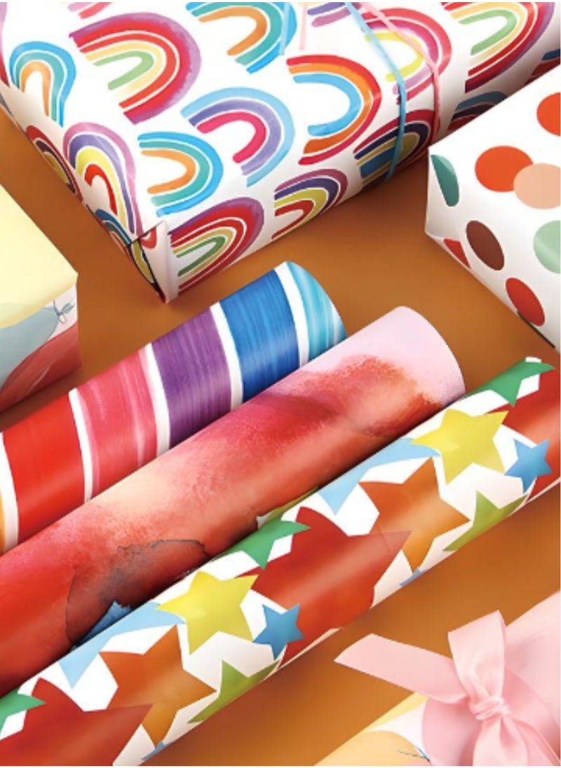 SARAOONT - 6 Pattern 6 Piece 50x70 cm Gift Wrap Paper Assortment with 1 Red Color 10 Meter Ribbon and 1 Transparent Tape - Create Beautifully Wrapped Gifts for Every - Image 1