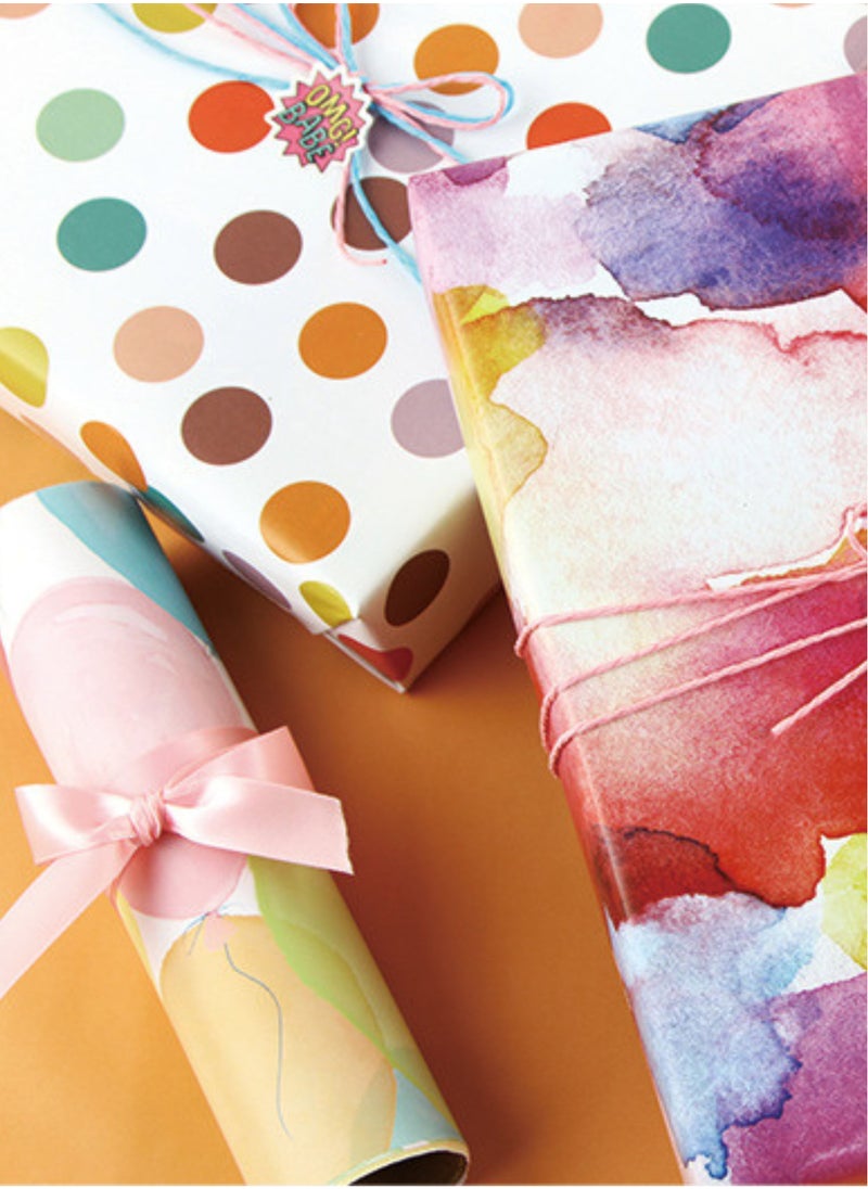 SARAOONT - 6 Pattern 6 Piece 50x70 cm Gift Wrap Paper Assortment with 1 Red Color 10 Meter Ribbon and 1 Transparent Tape - Create Beautifully Wrapped Gifts for Every - Image 1