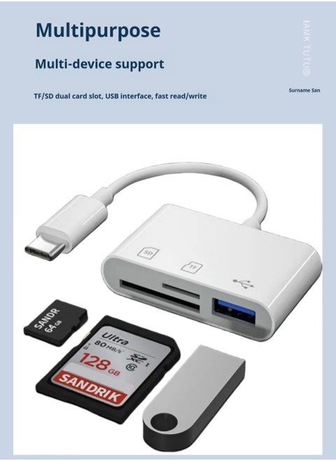 3-in-1 Multi-Function USB C SD Card Reader, Type C to USB C Adapter Card Reader, TF Card Adapter with Dual Read/Write Support for iPhone 15 Pro Max, iPad Pro/Air/Mini, Mac, MacBook Pro/Air, and More USB-C/Type C Devices