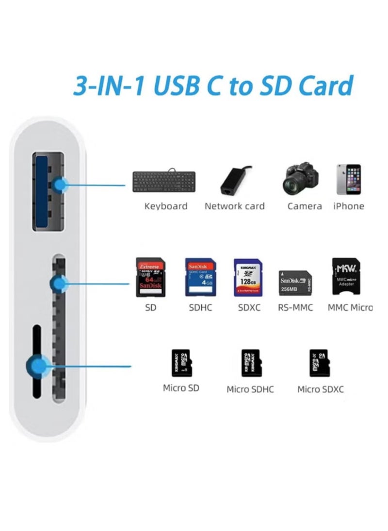 3-in-1 Multi-Function USB C SD Card Reader, Type C to USB C Adapter Card Reader, TF Card Adapter with Dual Read/Write Support for iPhone 15 Pro Max, iPad Pro/Air/Mini, Mac, MacBook Pro/Air, and More USB-C/Type C Devices