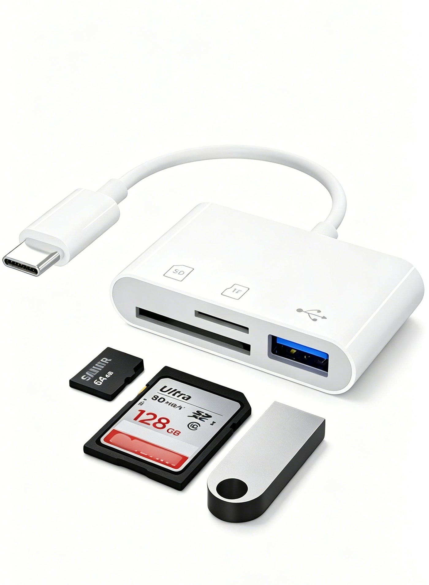 USB C to SD Card Reader, SD Card Adapter with SD MicroSD USB 3 Ports, USBC Memory Card Reader for iPhone 15 Pro Max, iPhone 16/iPad Pro/Air/Mini, Mac, MacBook Pro/Air, and More USB-C/Type C Devices