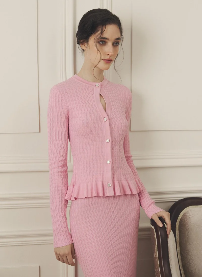 Lichi Fitted textured-knit cardigan with ruffles