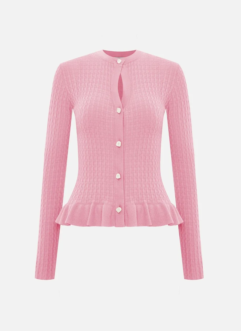 Lichi Fitted textured-knit cardigan with ruffles