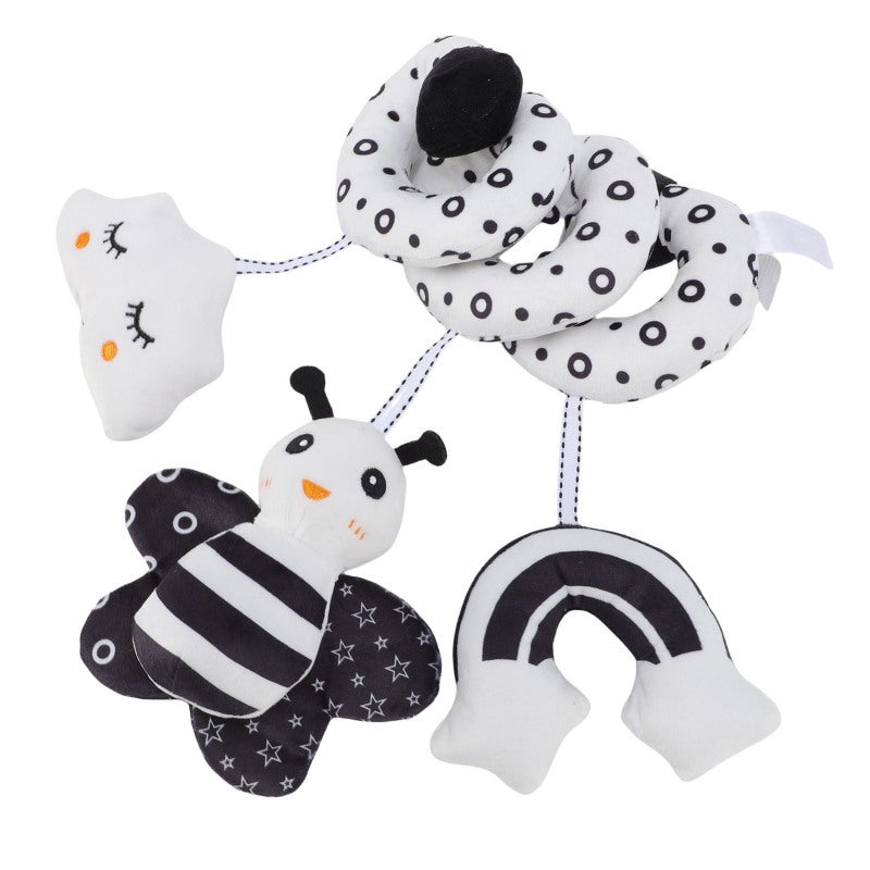 Baby Crib Toy Black White Plush Spiral Activity Toy With Rattle Function - Cute Cartoon Animal Design for Newborn Infant Sensory Development Nursery Crib - Image 3