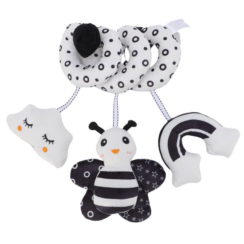 Baby Crib Toy Black White Plush Spiral Activity Toy With Rattle Function - Cute Cartoon Animal Design for Newborn Infant Sensory Development Nursery Crib - Image 1