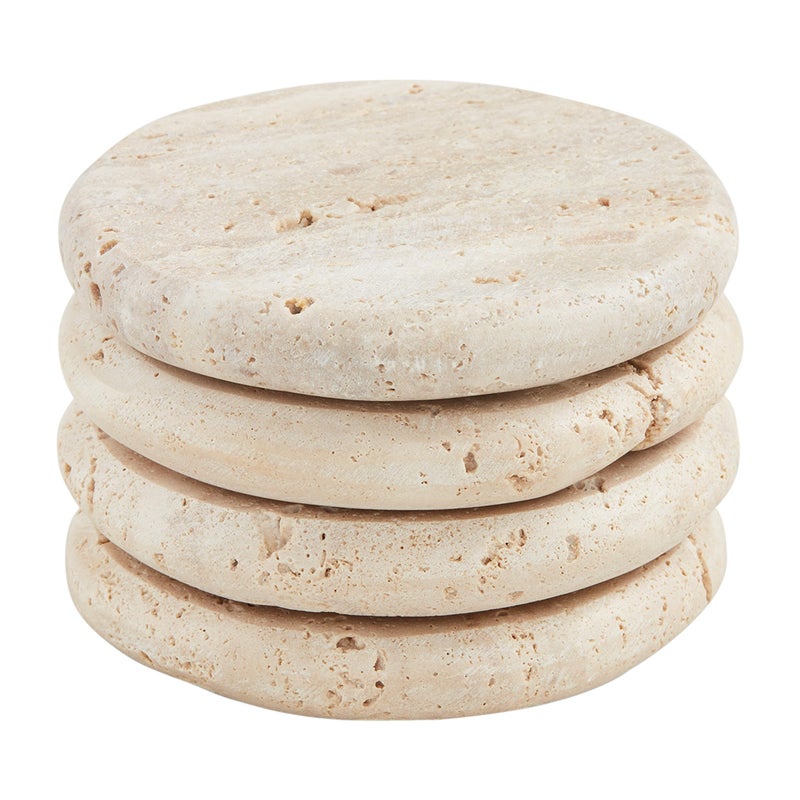 Mud Pie Cream Travertine Coasters 4 dia GRAY