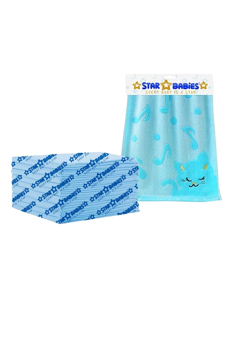 STAR BABiES Star Babies - Combo Pack of 2- Disposable Changing Mat Pack of 12 with Bamboo Towel - Blue  - Image 1