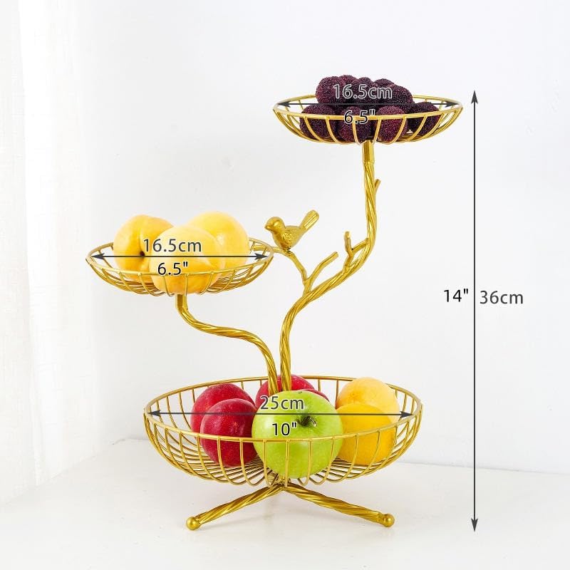 LANDTOM 3Tier Fruit Basket Holder Decorative Fruit Bowl Rack Metal Stand Table Countertop Holder for Vegetables Bread Snack for Kitchen Home Use Gold Type E - Image 2
