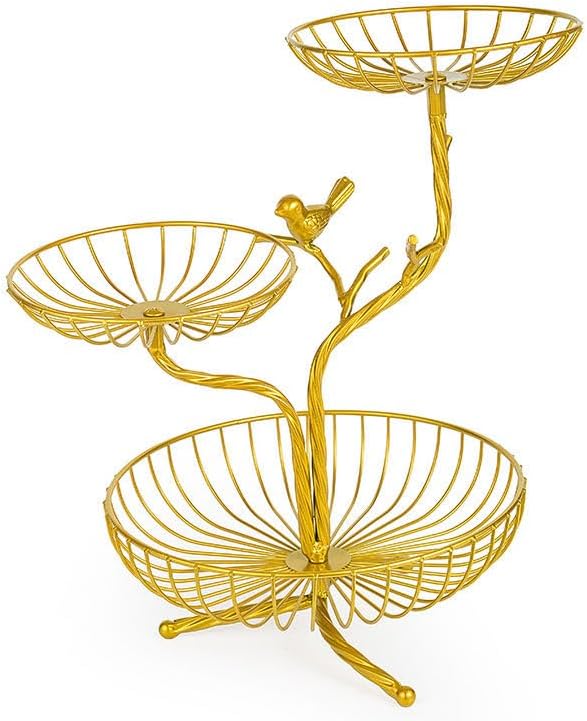 LANDTOM 3Tier Fruit Basket Holder Decorative Fruit Bowl Rack Metal Stand Table Countertop Holder for Vegetables Bread Snack for Kitchen Home Use Gold Type E - Image 1