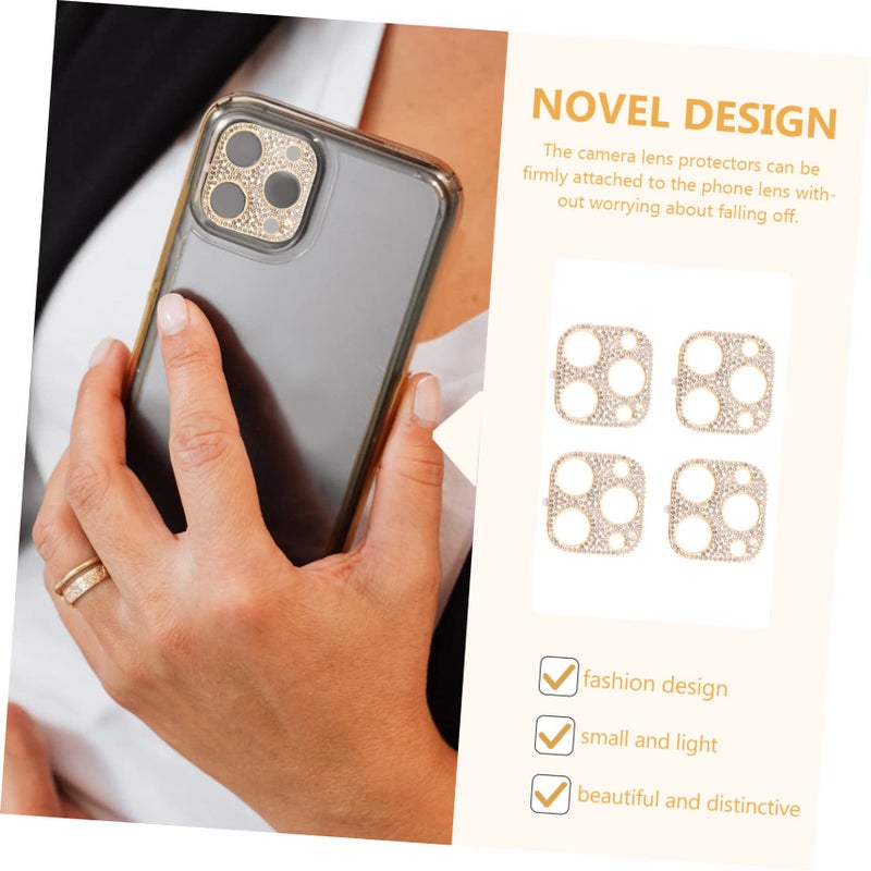 4Pcs Gold Camera Lens Protector Diamond Cover Scratch Resistant Easy Installation - Image 3