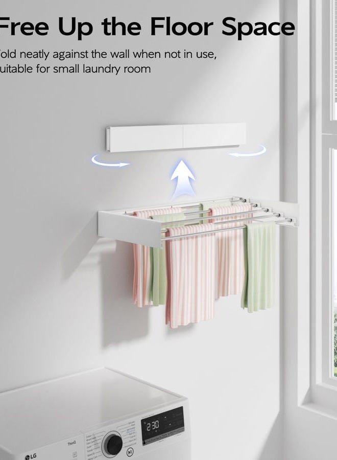 Vikaqi Wall Mounted Clothes Drying Rack, Foldable Laundry Rack, Collapsible Indoor Clothing and Towel Rack with Wall Template, 5 Rods, 31.5", White - Image 2