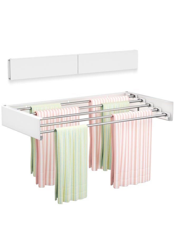 Vikaqi Wall Mounted Clothes Drying Rack, Foldable Laundry Rack, Collapsible Indoor Clothing and Towel Rack with Wall Template, 5 Rods, 31.5", White - Image 1