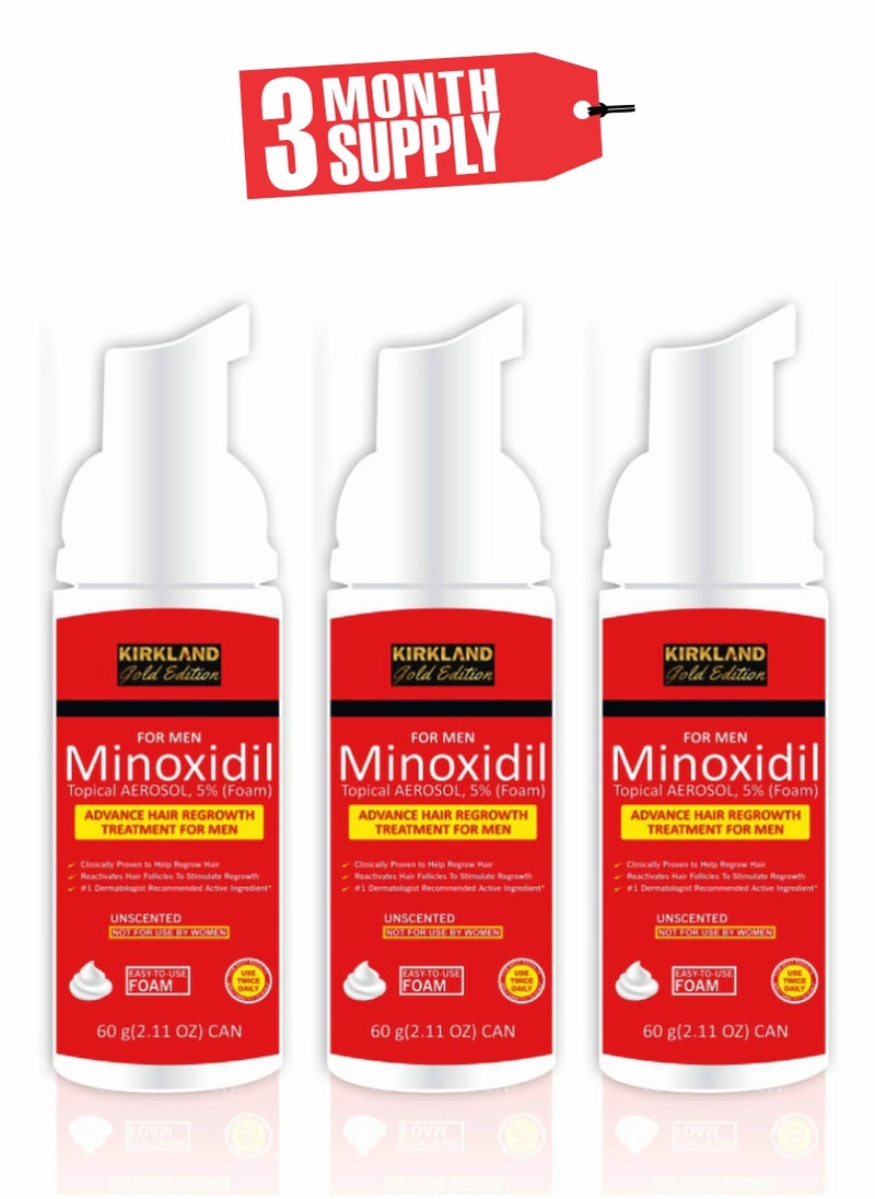 Kirkland Signature - Minoxidil Gold Edition Foam – The Ultimate Hair Loss Solution Red- Pack of 3 - Image 1