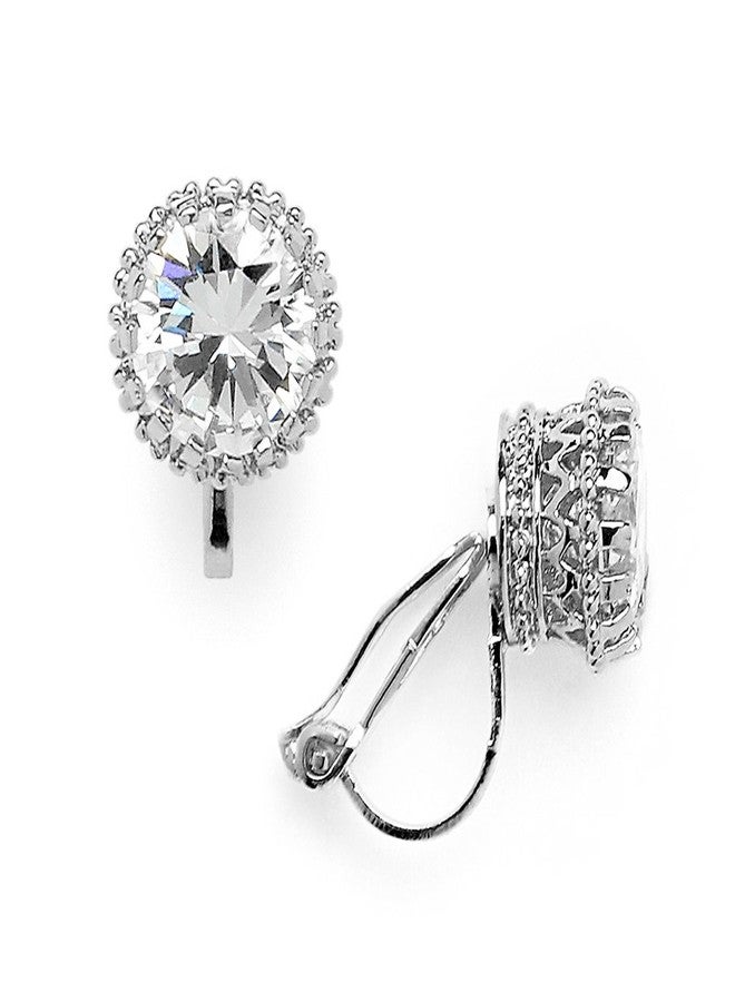 Mariell Clip-On Cubic Zirconia Crystal Stud Earring, 2 Cwt., for Wedding, Bride, Prom, Birthday Gift - Image 1