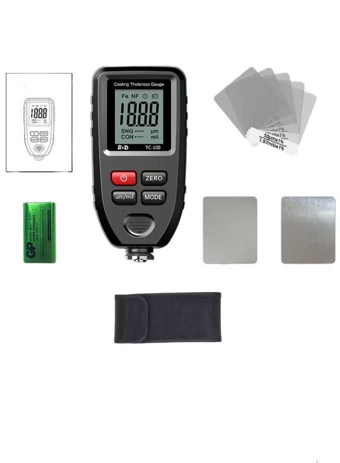 R&D Paint Thickness Gauge TC100 Car Coating Thickness Gauge with Iron and Aluminum Calibration Plates Paint Thickness Gauge for Used Car Buyers Measure the Original Car Coating Car Paint Thickness Gauge - Image 1