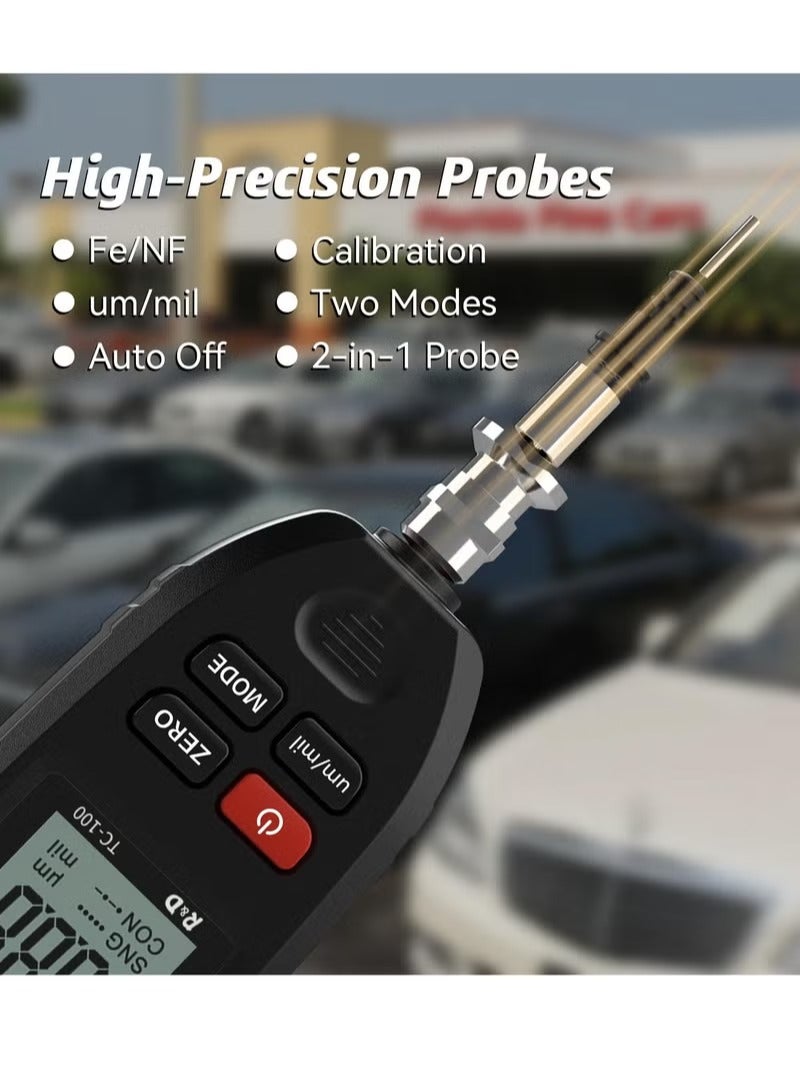 R&D Paint Thickness Gauge TC100 Car Coating Thickness Gauge with Iron and Aluminum Calibration Plates Paint Thickness Gauge for Used Car Buyers Measure the Original Car Coating Car Paint Thickness Gauge - Image 4