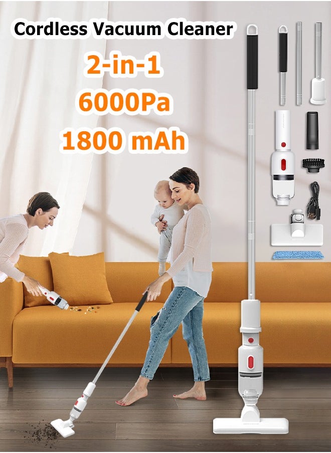 2 in 1 Cordless Vacuum Cleaner - Rechargeable Dustbuster - Portable and Removable - 6000Pa 