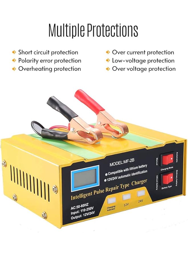 فيستنايت شاحن بطارية ذكي 12 فولت/24 فولت مع شاشة رقمية لإصلاح نبضات البطارية لخلايا السيارة والدراجات النارية، قابس المملكة المتحدة - Image 2
