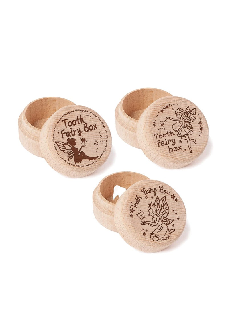 SYOSI - 3 Wooden Tooth Fairy Boxes for Boys and Girls - Tooth Keepsake Boxes for Lost Teeth - Ideal Birthday Presents for Baby Toddlers - Image 1