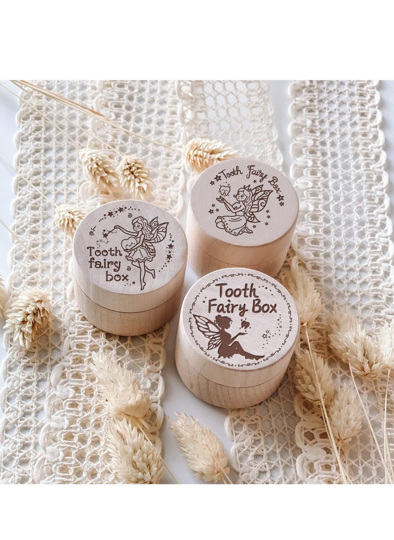 SYOSI - 3 Wooden Tooth Fairy Boxes for Boys and Girls - Tooth Keepsake Boxes for Lost Teeth - Ideal Birthday Presents for Baby Toddlers - Image 1
