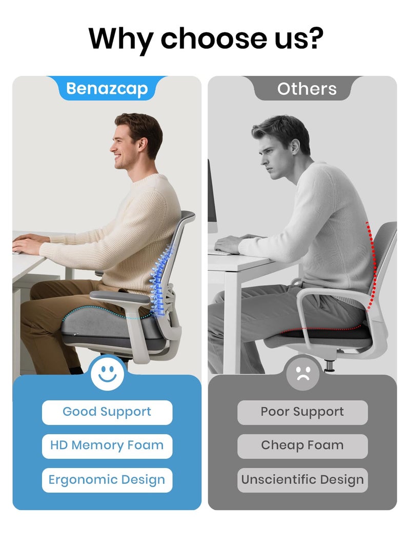 Benazcap Seat Cushion - Memory Foam Car Seat Pad - Sciatica & Lower Back Pain Relief - Car Seat Cushions for Driving - Road Trip Essentials for Drivers, Grey - Image 5