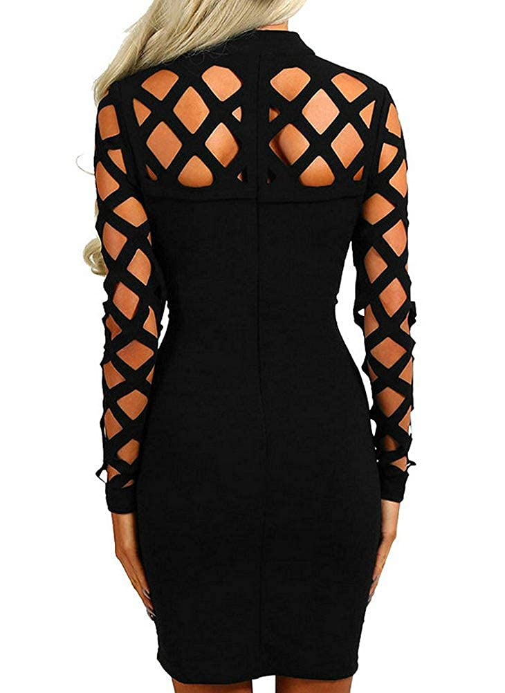 AMiERY Women's Hollow Out Cocktail Clubwear Bandage Evening Party Bodycon Dress (L, Black) - Image 2