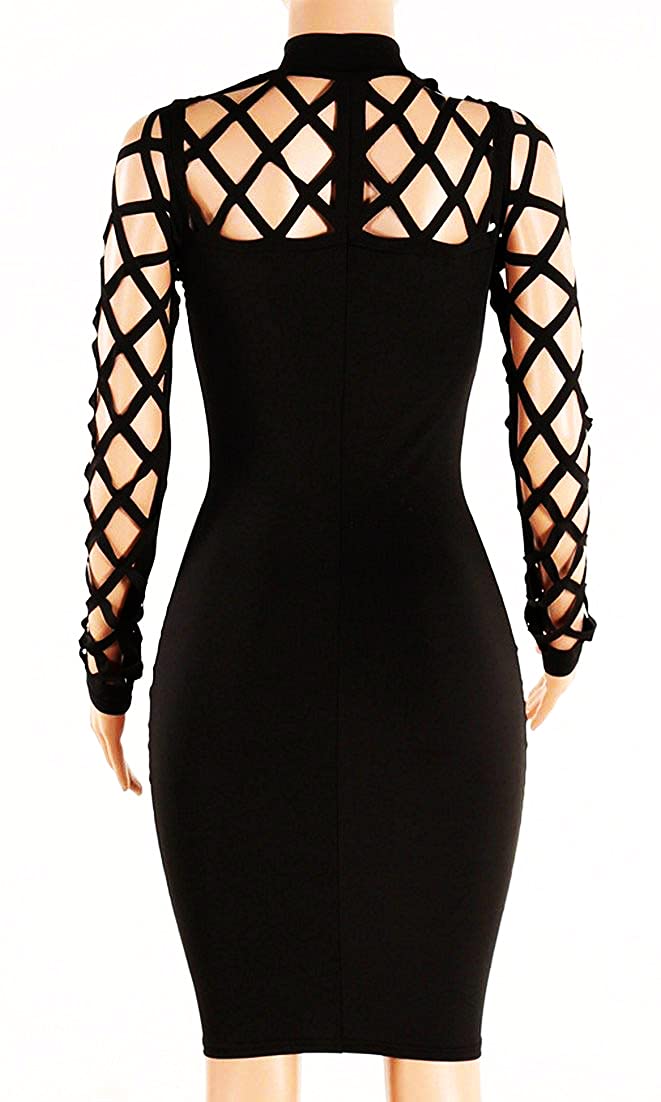 AMiERY Women's Hollow Out Cocktail Clubwear Bandage Evening Party Bodycon Dress (L, Black) - Image 4