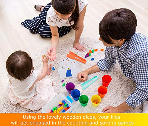 Bmag Counting Bears with Matching Sorting Cups,Pre-School Math Learning Games with 2 Dices,Color Recognition STEM Educational Toy for Toddler Bonus Tweezers, Storage Box, Activity Cards - Image 3